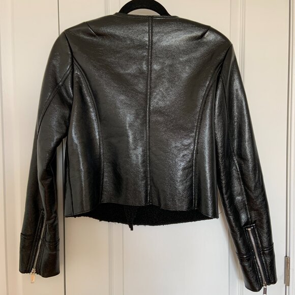 Women's Michael Kors Faux Leather Shearling Moto Jacket Black Size S - Picture 11 of 15